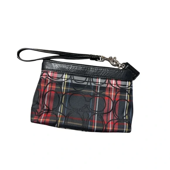 Coach Signature Poppy Tartan Plaid Wristlet - Picture 2 of 5